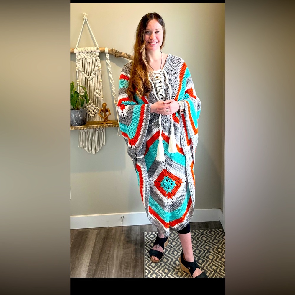 Handmade crotched 100% cotton poncho - one size & one of a kind design